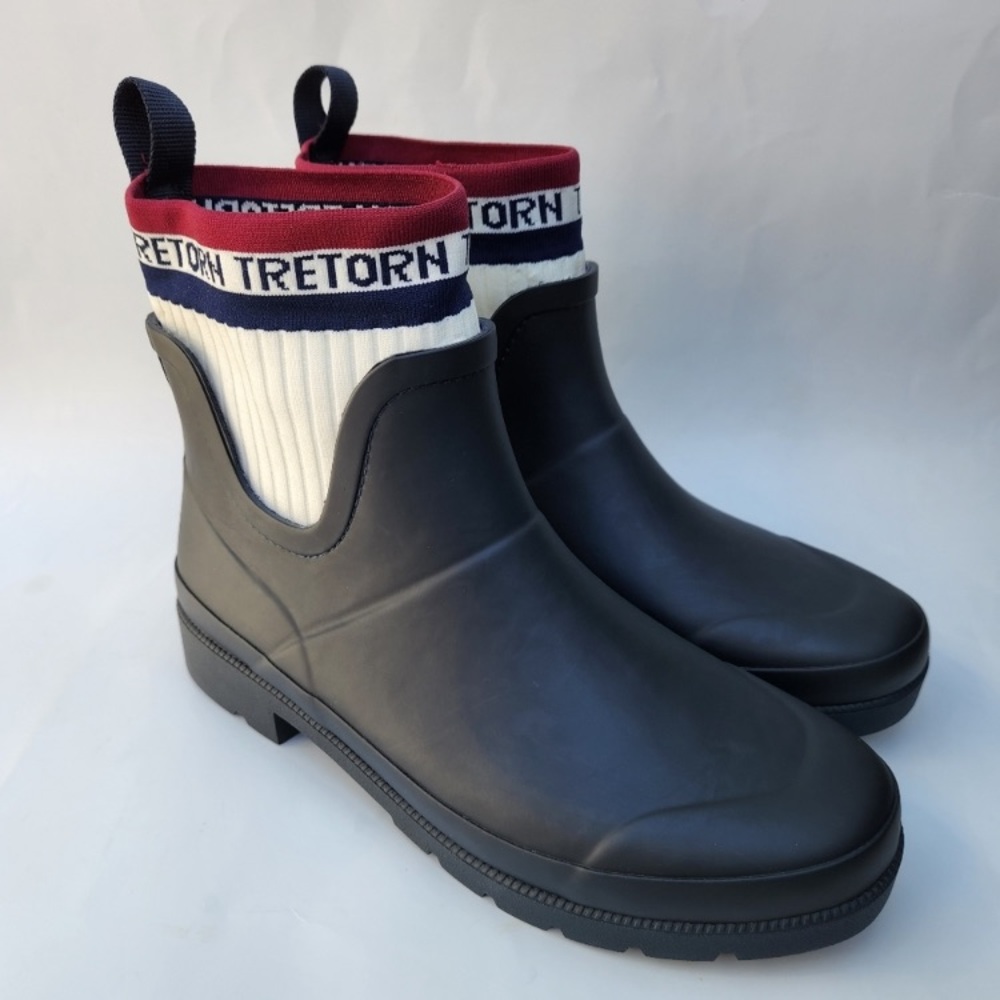 *NWOB* Tretorn Lia Blue Multi Stripe Sock Rain Boots Women 9M